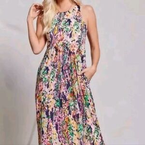 Artsy Maxi Tank Dress Woman Sz Small Colorful Abstract Fairy Grunge Whimsical